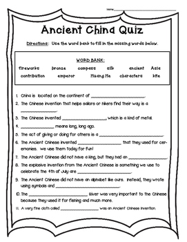 Preview of Ancient China Quiz
