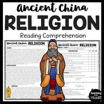 Preview of Ancient China Religion Reading Comprehension Informational Text Worksheet