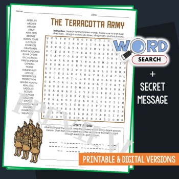 Preview of Ancient China Terracotta Army Word Search Puzzle Activity Vocabulary Worksheet