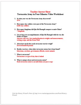 Ancient China Terracotta Army In Four Minutes Video Worksheet Tpt