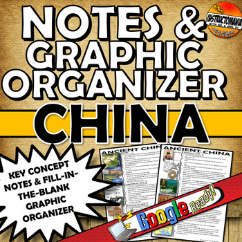 Preview of Ancient China Two Page CLOZE Notes & Graphic Organizer with Google Fillable