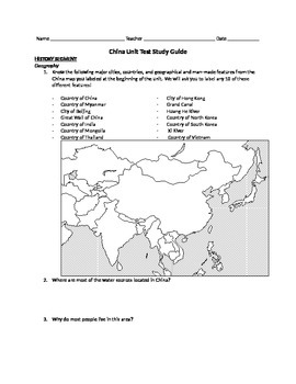 Preview of Ancient China Unit Study Guide