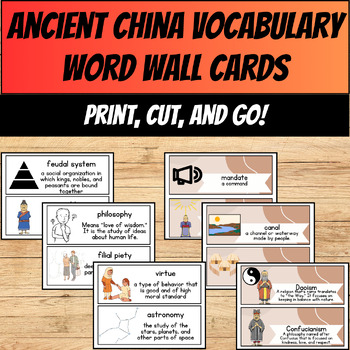 Preview of Ancient China Vocabulary Word Wall Cards - Neutral Themed and Plain Options