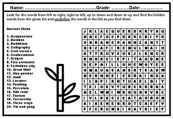 Preview of Ancient China Word Search Puzzle Worksheet, No Prep Sub Plan, Chinese New Year