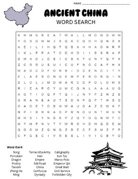 Preview of Ancient China Word Search with Answer Key