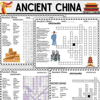 Preview of Ancient China Worksheets,word search & Crosswords