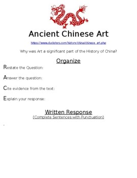 Preview of Ancient Chinese Art R.A.C.E Online Writing Assignment  W/Article (WORD)