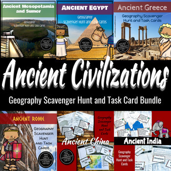 Preview of Ancient Civilization Geography Scavenger Hunt & Task Card Bundle- Differentiated