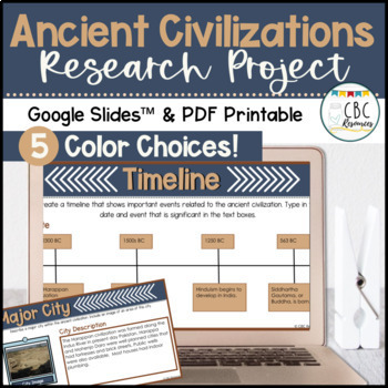 Preview of Ancient Civilization Research Project with Google Slides and PDF Printable