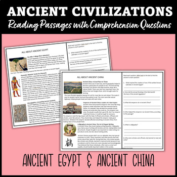 Preview of Ancient Civilizations: Ancient Egypt & Ancient China Reading Comprehension