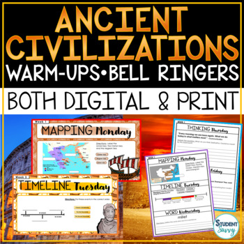 Preview of Ancient Civilizations Bell Ringers Morning Warm Ups World History Timeline Maps