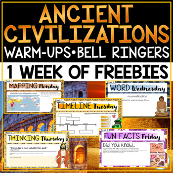 Preview of Ancient Civilizations Bell Ringers Week Freebie Ancient World History 6th Grade
