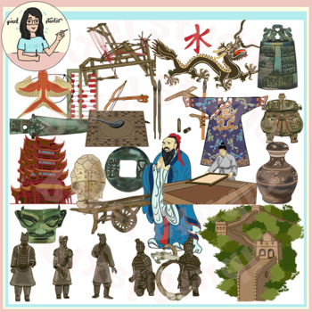 Preview of Ancient Civilizations: China Clip Art Great Wall, Terracotta Army, Inventions