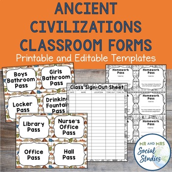 Preview of Ancient Civilizations Classroom Forms | Hall Passes, Sign Out, + Homework Pass
