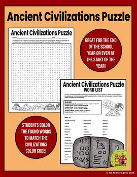 Preview of Ancient Civilizations End of Year/Start of Year Puzzle/Word Search | Color Code
