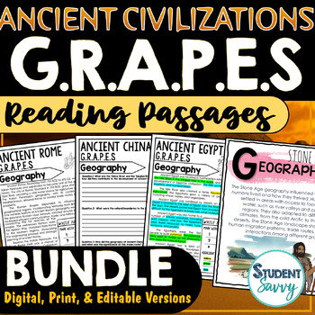 Preview of Ancient Civilizations GRAPES Activities Reading Passages Geography Greece Egypt