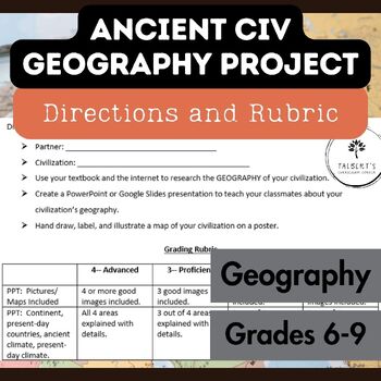 Preview of Ancient Civilizations Geography Project & Rubric | Middle Grades Social Studies
