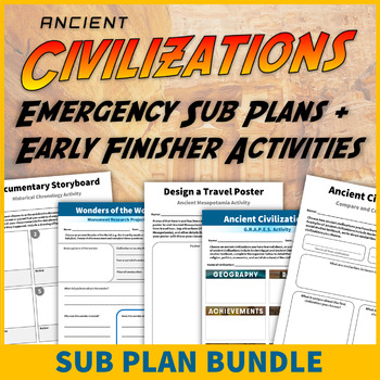 Preview of Ancient Civilizations History Sub Plans and Fast Finisher Activities