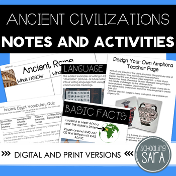 Preview of Ancient Civilizations Notes and Activities Bundle | Print and Digital