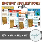Ancient Civilizations Posters - Aztec, Inca, Maya, Inuit (