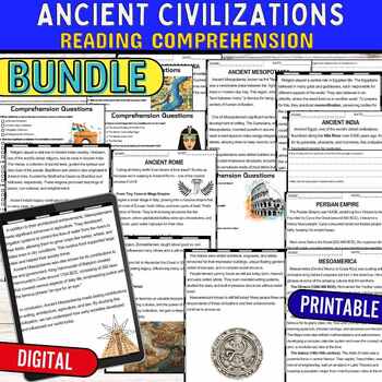 Preview of Ancient Civilizations Reading Comprehension Passages,Quiz,Digital & Print BUNDLE