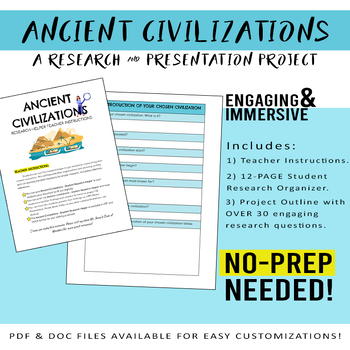 Preview of Ancient Civilizations Research & Presentation Project (FREE Research Helper!)