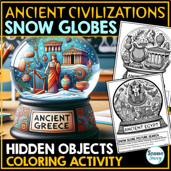 Preview of Ancient Civilizations Snow Globes Christmas Coloring Sheets Activity Winter