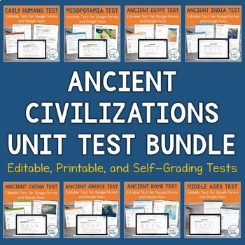 Preview of Ancient Civilizations Unit Tests Bundle for Google Drive | Study Guides Included