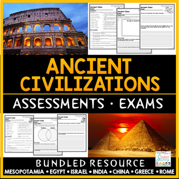 Preview of Ancient Civilizations Tests - History Exams Bundle - Quiz Review Assessment 