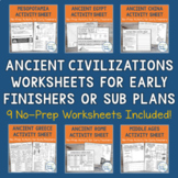 Ancient Civilizations Worksheets for Early Finishers or Em