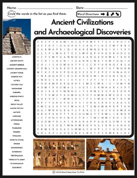 Preview of Ancient Civilizations and Archaeological Discoveries Word Search Puzzle