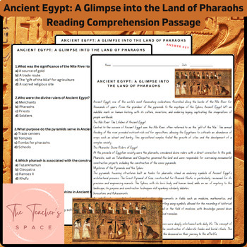 Preview of Ancient Egypt: A Glimpse into the Land of Pharaohs Reading Comprehension Passage