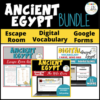 Preview of Ancient Egypt Bundled Resource Escape Room, Vocabulary Cards, Google Forms