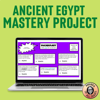 Preview of Ancient Egypt Choice-Based EDITABLE Mastery Project Rubric and Badges Included