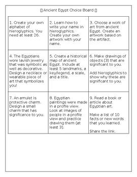 Preview of Ancient Egypt Choice Board Activities