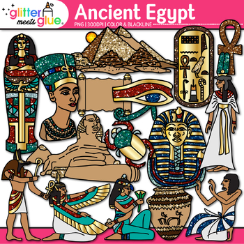 Preview of Ancient Egypt Clipart: Nile River, King Tut, Pharaoh Clip Art Black & White PNG