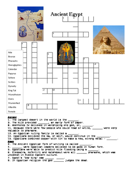 Ancient Egypt Crossword by Vagi #39 s Vault Teachers Pay Teachers