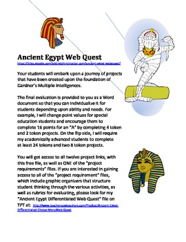 Preview of Ancient Egypt Differentiated Web Quest Introduction