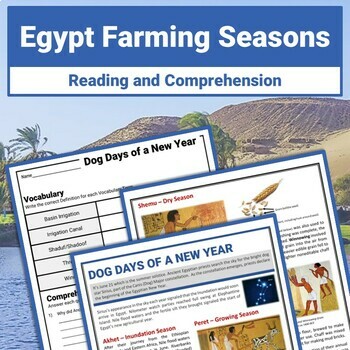 Preview of Ancient Egypt Farming Seasons Reading Passage and Comprehension Worksheets