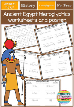Preview of Ancient Egypt Hieroglyphics Worksheets with answers and alphabet poster
