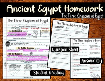 Preview of Ancient Egypt Homework (The 3 Kingdoms of Egypt)