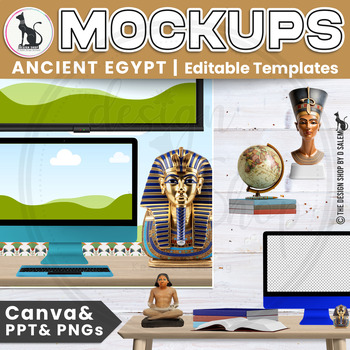 Preview of Ancient Egypt Mockup Desk and Smartboard Editable Templates Canva PowerPoint PNG