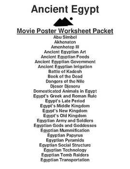Preview of Ancient Egypt "Movie Poster" WebQuest & Worksheet Packet (60 Topics)