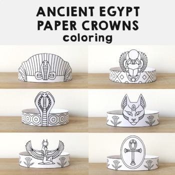 Preview of Ancient Egypt Paper Crowns Headbands Printable Coloring Craft Activity Costume