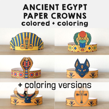 Preview of Ancient Egypt Paper Crowns Printable Coloring Craft Activity Costume for Kids