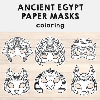 Preview of Ancient Egypt Paper Masks Printable Coloring Craft Activity Costume for Kids
