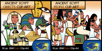 Preview of Ancient Egypt People and Objects COMBO 46 pc. Clip-Art  (BW and Color!)