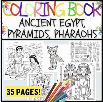 Preview of Ancient Egypt, Pharaohs, Pyramids, Mythology  --Coloring Pages w/ 35 Images