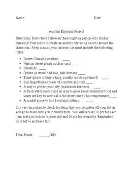 Preview of Ancient Egypt Project and Rubric