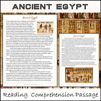 Preview of Ancient Egypt Reading Comprehension Passage and Questions - Printable PDF